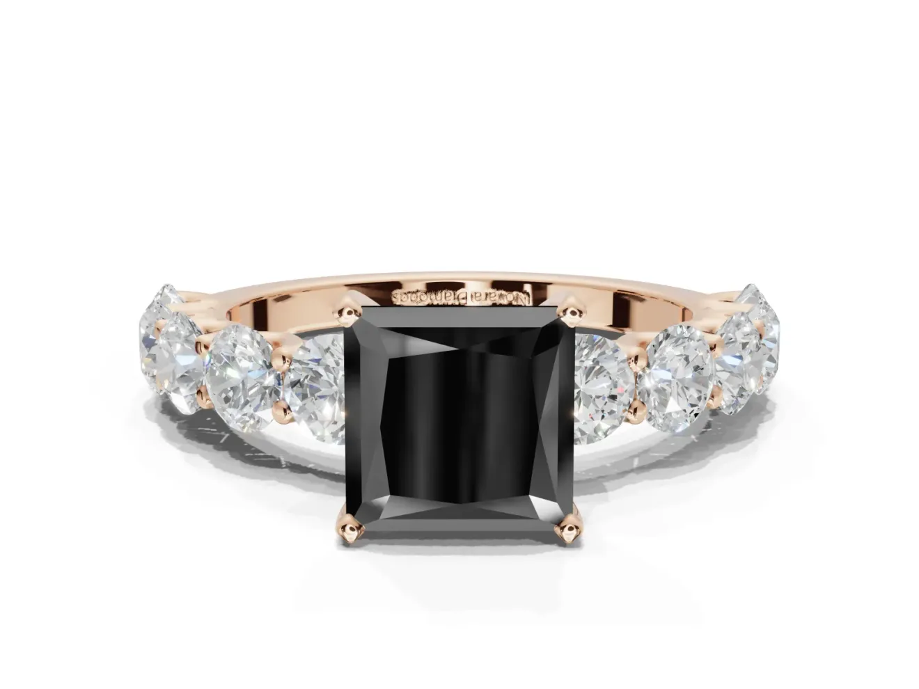 Princess Cut Side Stone Engagement Ring Setting for a Black Center | Rose Gold