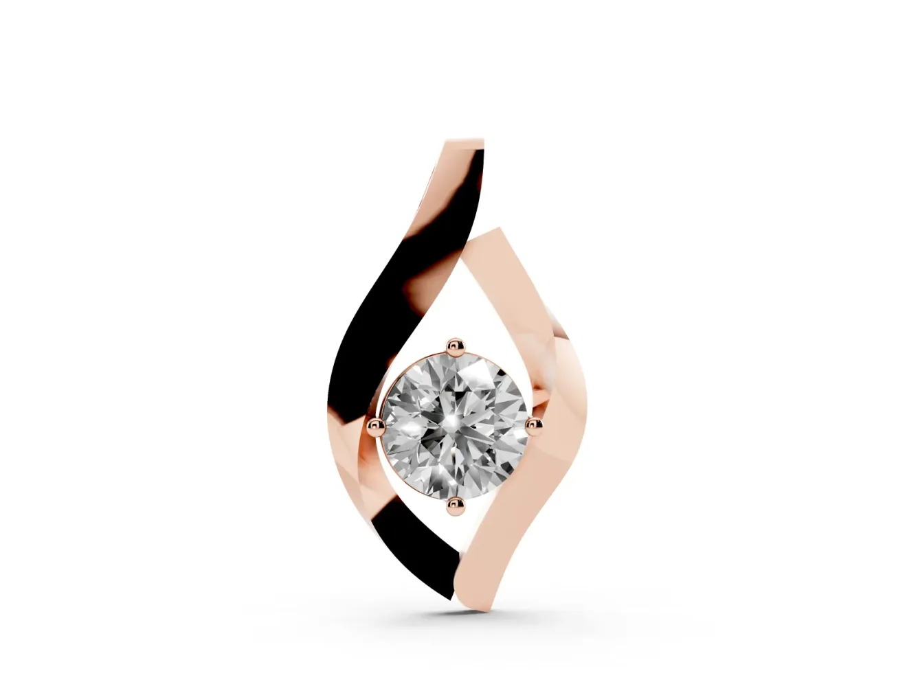 Round Lab-Grown Diamond Open Leaf Pendant Necklace | Prong Set | Rose Gold
