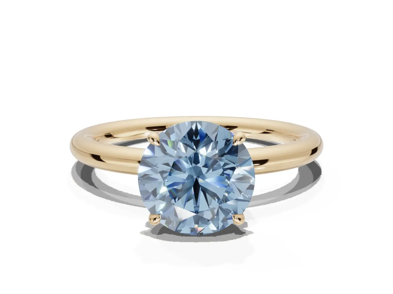 Round Hidden Halo Ring Setting for a Fancy Blue Lab-Grown Diamond | Yellow Gold