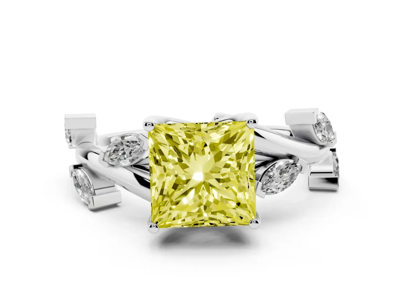 Princess Cut Twisted Vine Engagement Ring Setting for a Fancy Yellow Lab-Grown Diamond | Platinum