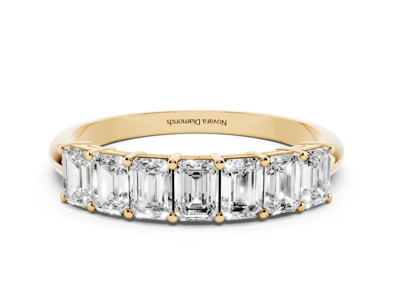Emerald Cut Diamond Half Eternity Band Set in Yellow gold with Prong Setting