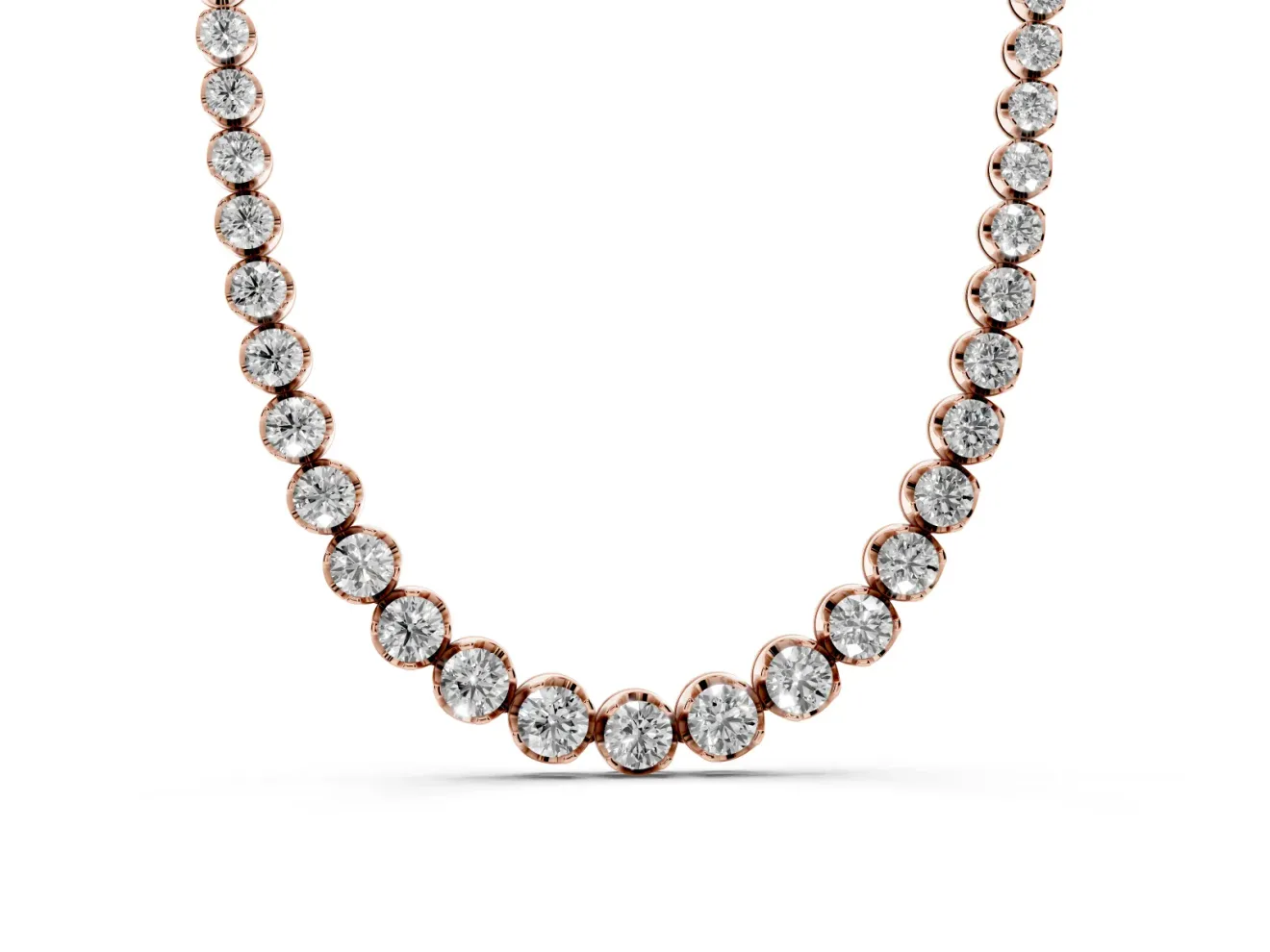 Round Lab-Grown Diamond Graduated Bezel Tennis Necklace | Close-Set Bezels | Rose Gold
