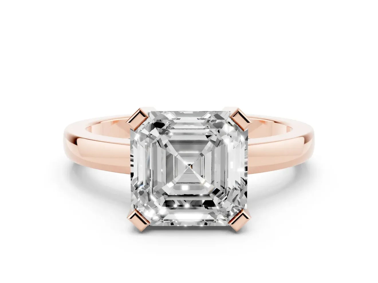 Asscher Cut Solitaire Engagement Ring Setting | Flat Tab Prongs | Rose Gold