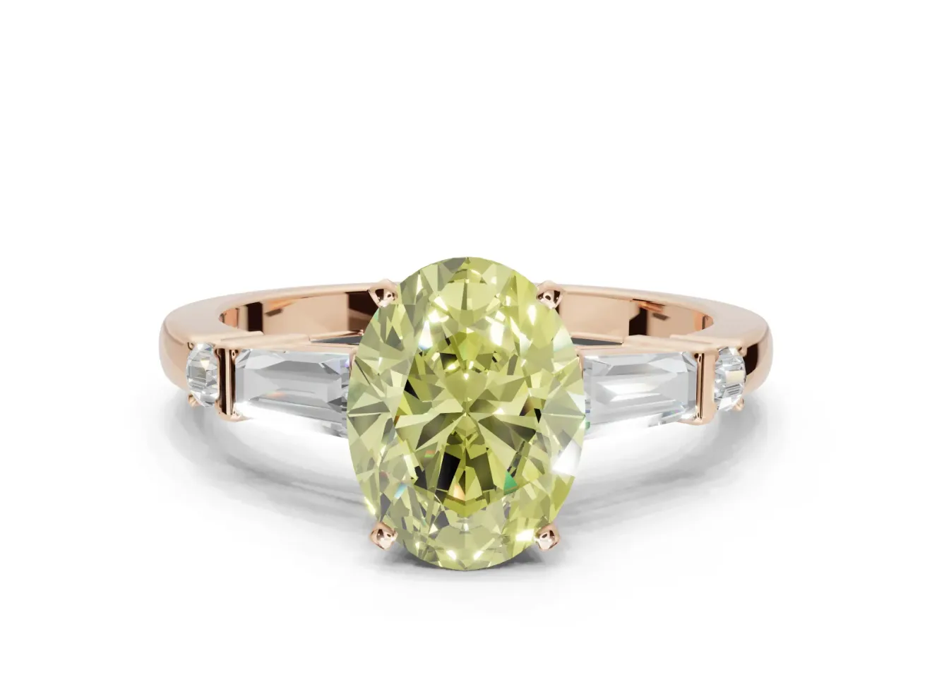 Oval Tapered Baguette Engagement Ring Setting for a Fancy Yellow Lab-Grown Diamond | Rose Gold