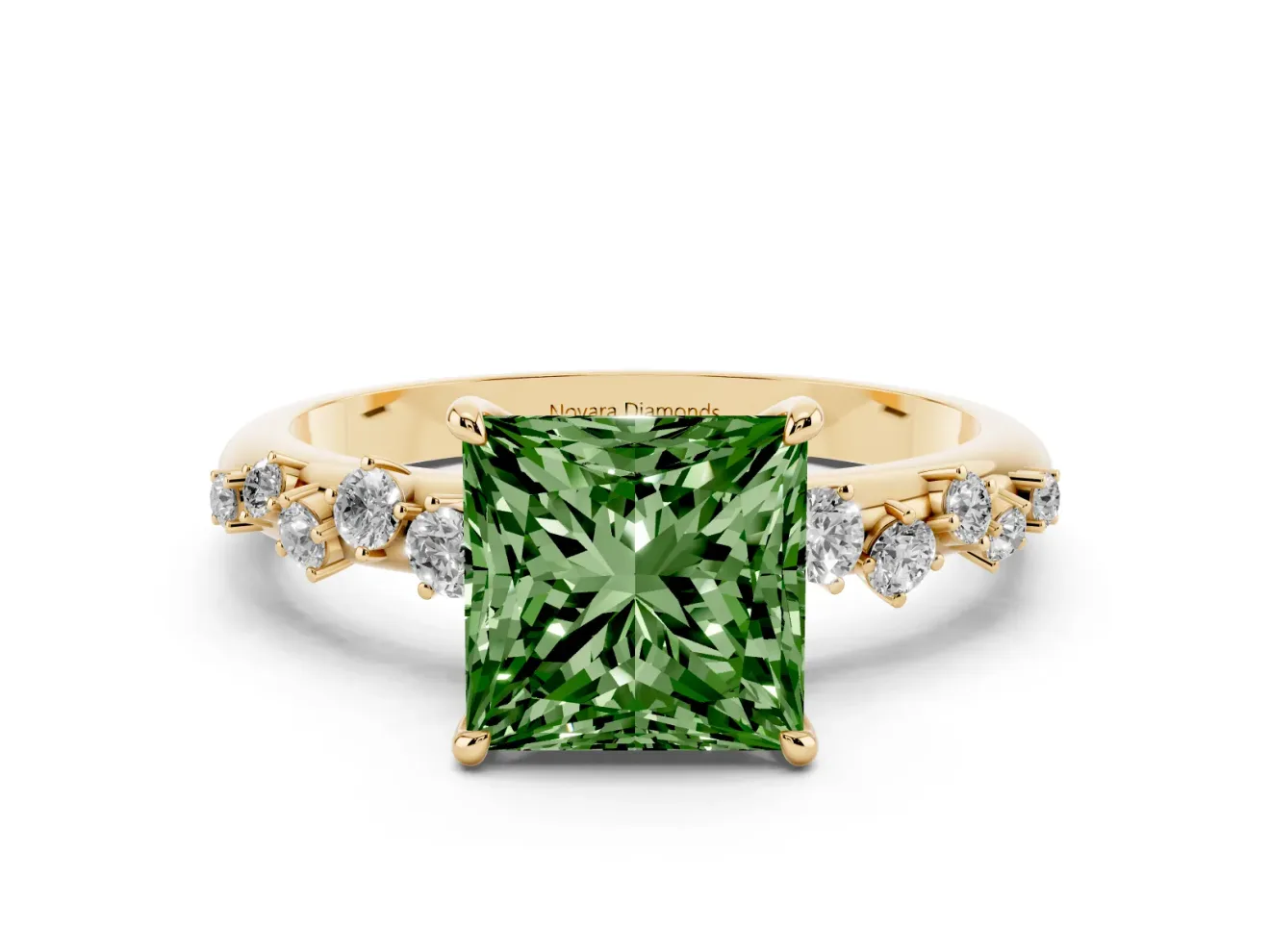 Princess Cut Graduated Solitaire Engagement Ring Setting for a Fancy Green Lab-Grown Diamond | Yellow Gold