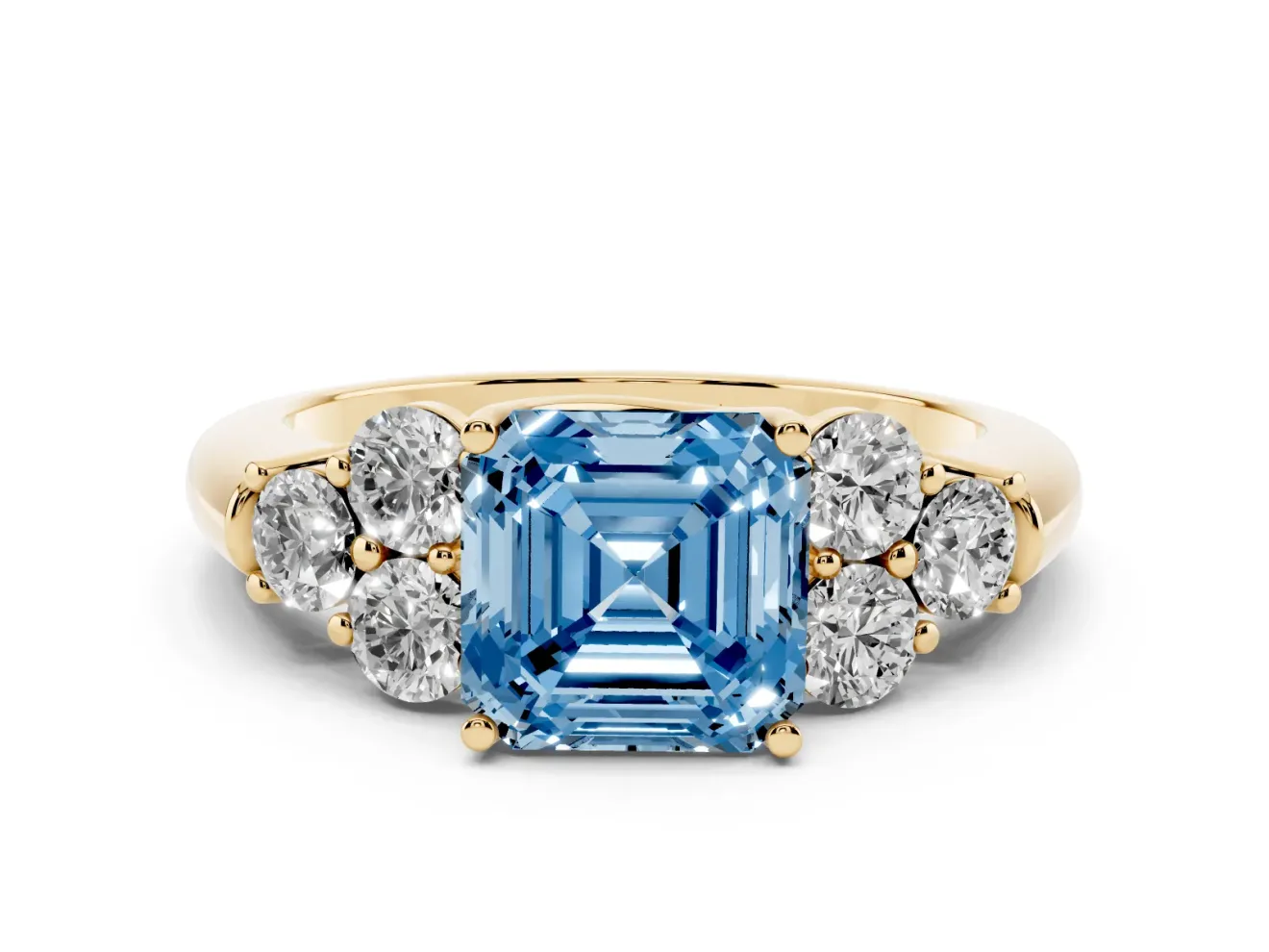 Asscher Cut Side Stone Engagement Ring Setting for a Fancy Blue Lab-Grown Diamond | Yellow Gold