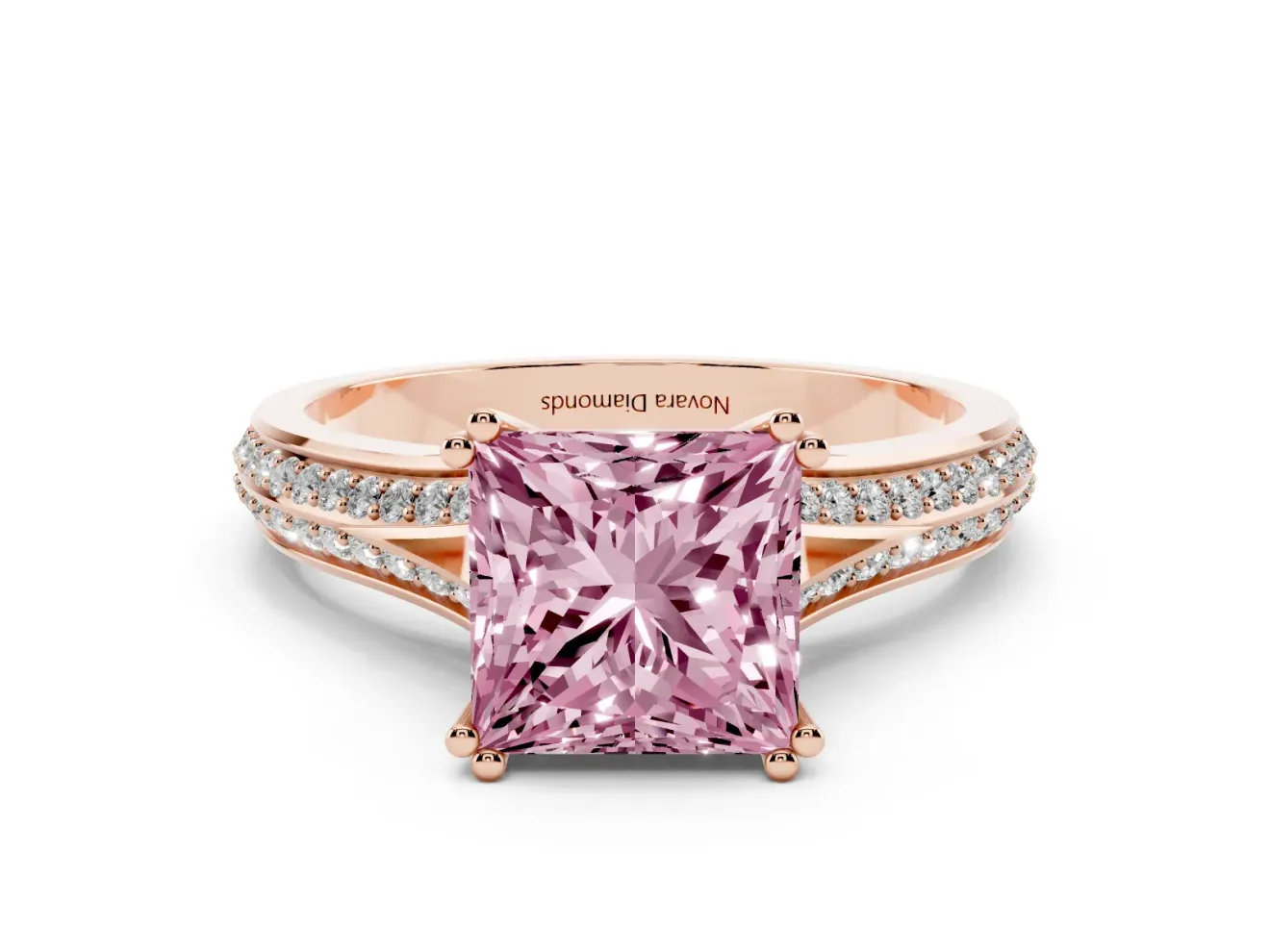Princess Cut Split Shank Engagement Ring Setting for a Fancy Pink Lab-Grown Diamond | Pave Band | Rose Gold