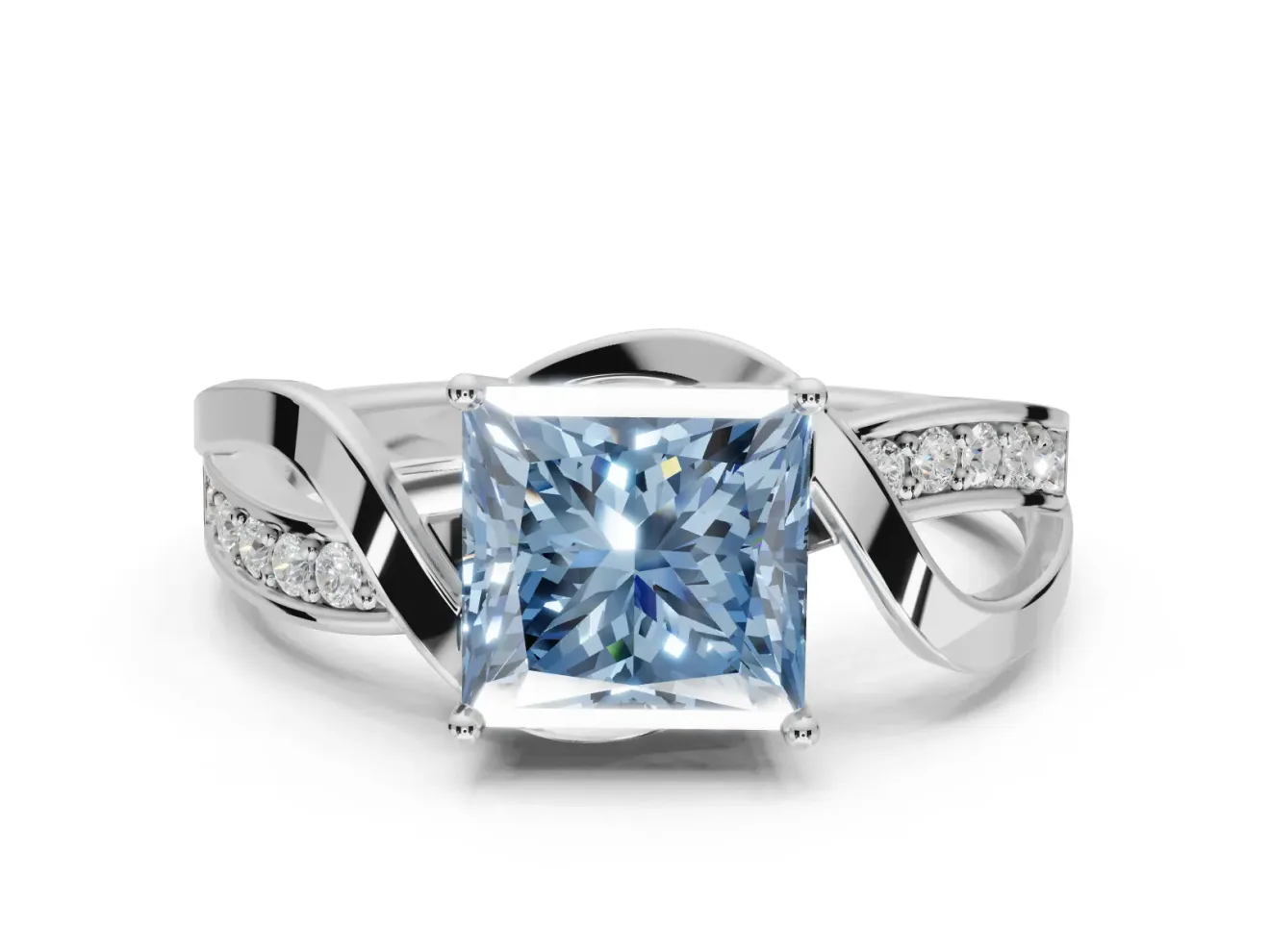 Princess Cut Bypass Engagement Ring Setting for a Fancy Blue Lab-Grown Diamond | Sterling Silver - Design NV-24814