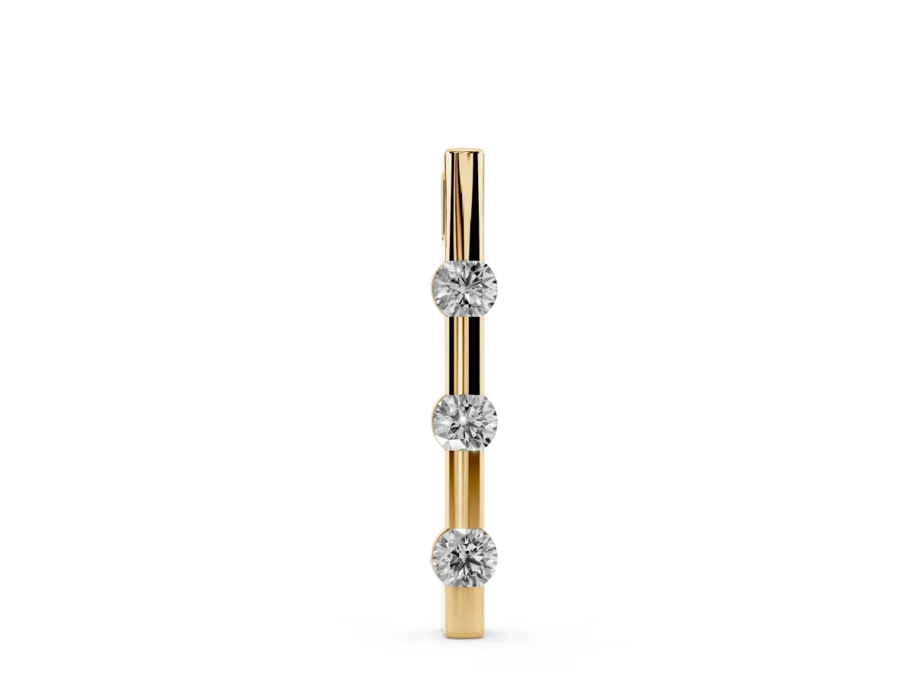 Round Lab-Grown Diamond Three-Stone Vertical Bar Pendant Necklace | Evenly Spaced | Yellow Gold