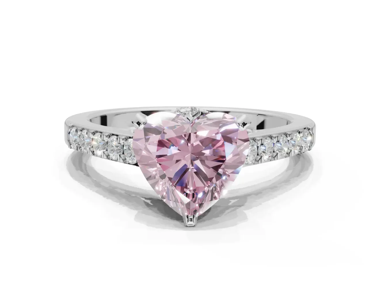 Heart-Shaped Pavé Solitaire Engagement Ring Setting for a Fancy Pink Lab-Grown Diamond | Crossover Gallery | Platinum