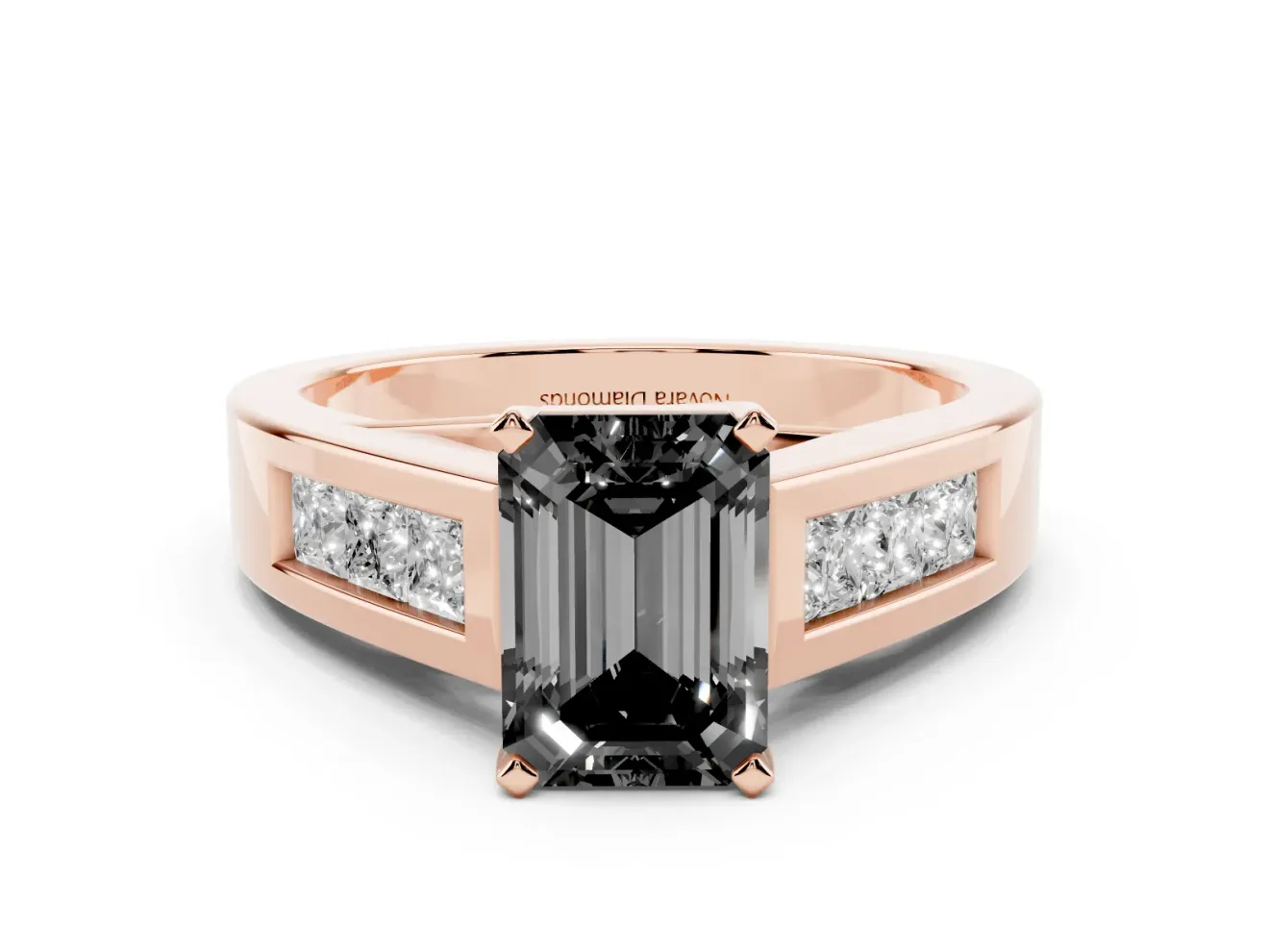 Emerald Cut Channel-Set Engagement Ring Setting for a Black Center | Wide Band | Rose Gold