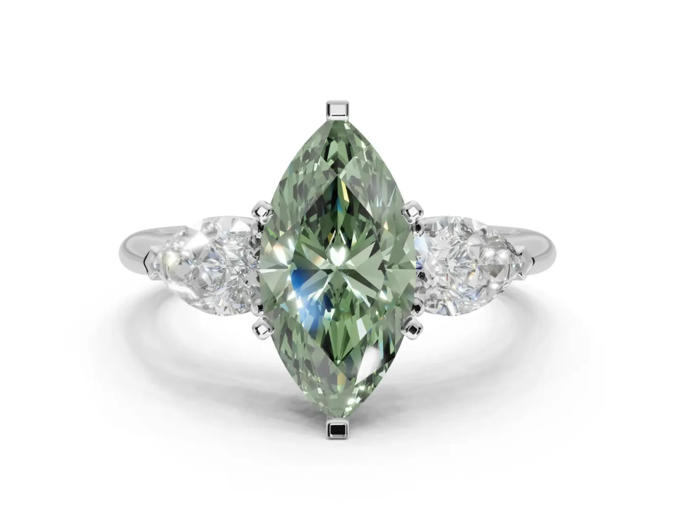 Marquise 3-Stone Engagement Ring Setting for a Fancy Green Lab-Grown Diamond | Sterling Silver
