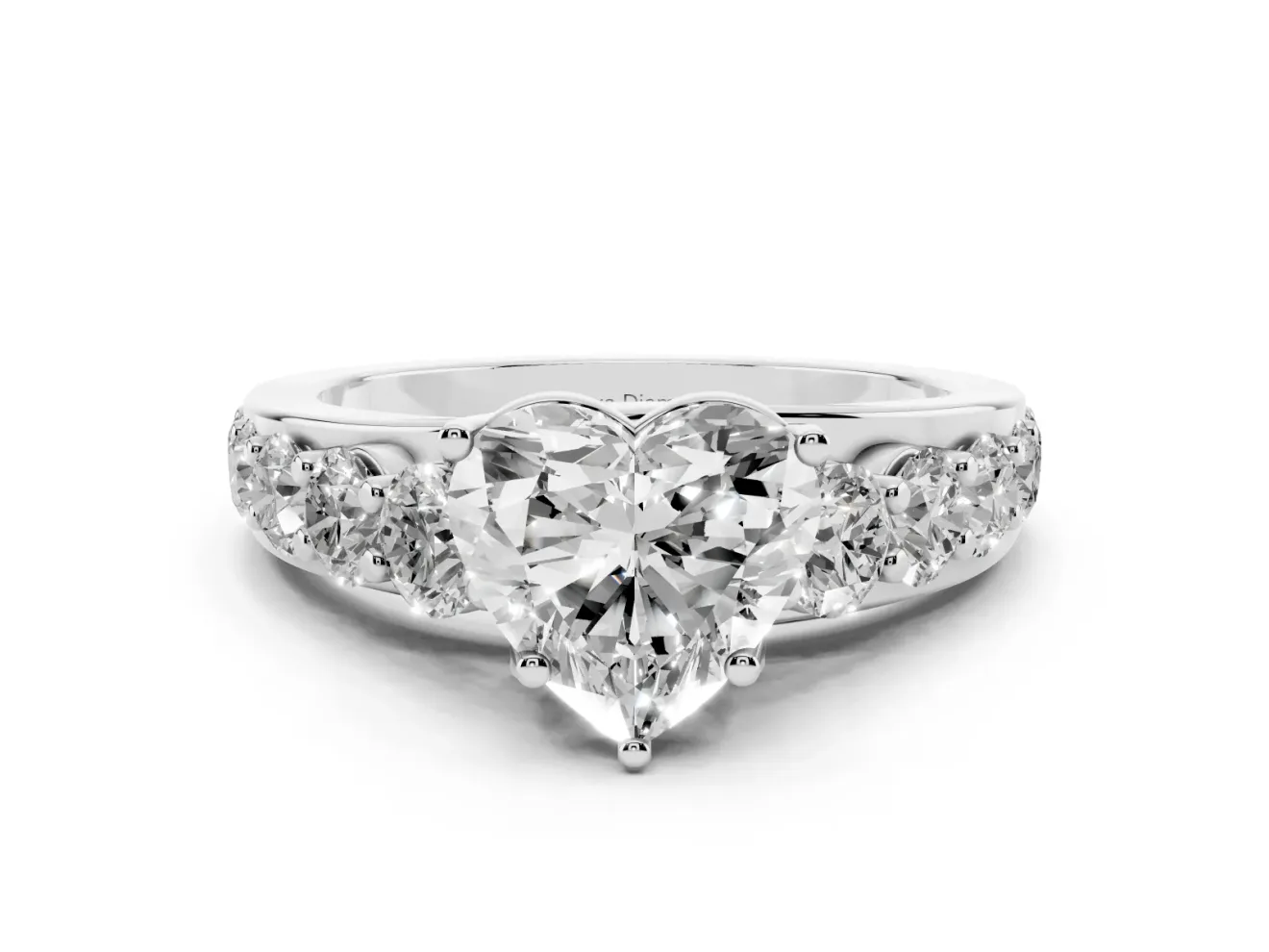 Heart-Shaped Graduated Side Stone Engagement Ring Setting | Shared Prong Rails | Sterling Silver