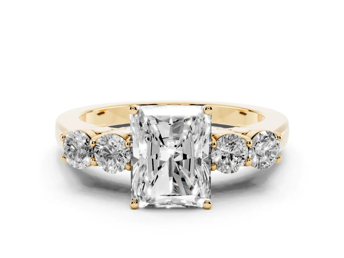 Radiant Cut Close Set Five Stone Engagement Ring Setting | Yellow Gold