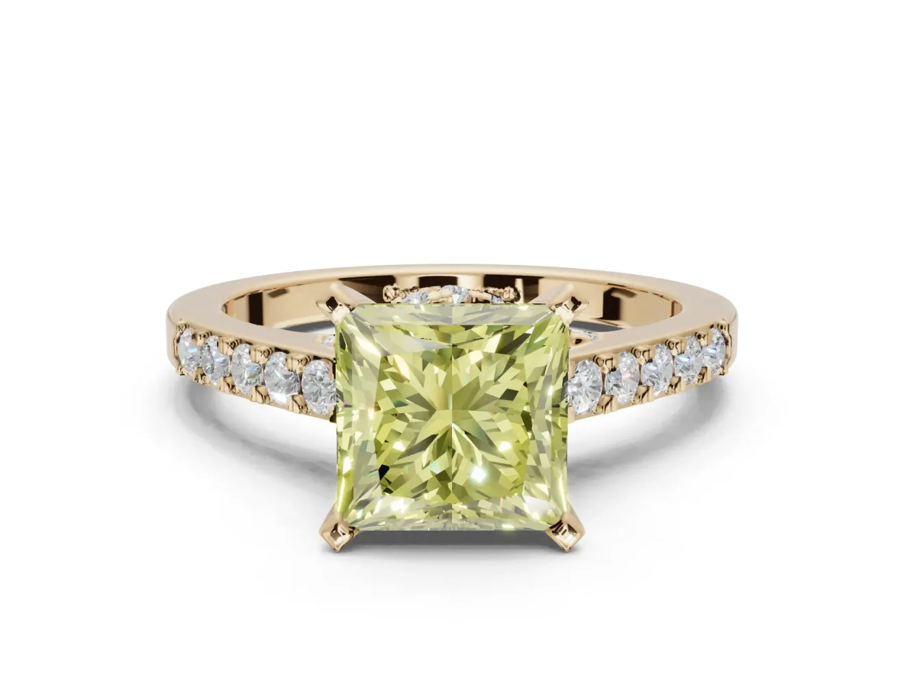 Princess Cut Pavé Engagement Ring Setting for a Fancy Yellow Lab-Grown Diamond | Crossover Gallery | Yellow Gold