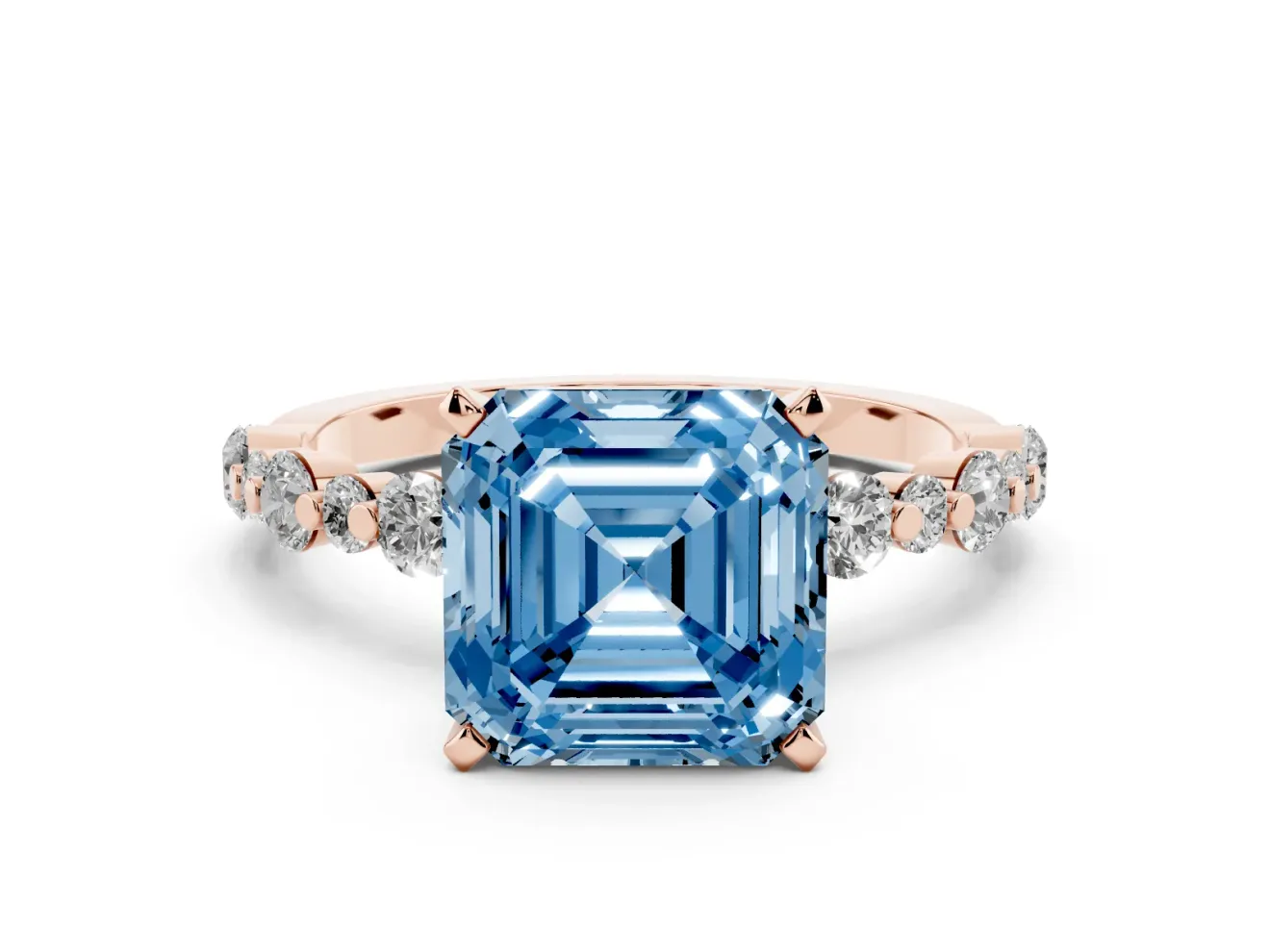 Asscher Cut Pavé Solitaire Engagement Ring Setting for a Fancy Blue Lab-Grown Diamond | Rose Gold