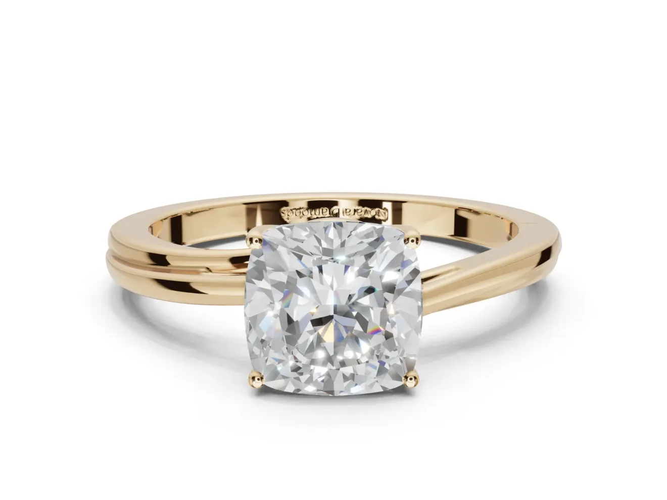 Cushion Cut Bypass Solitaire Engagement Ring Setting | Plain Polished Band | Yellow Gold
