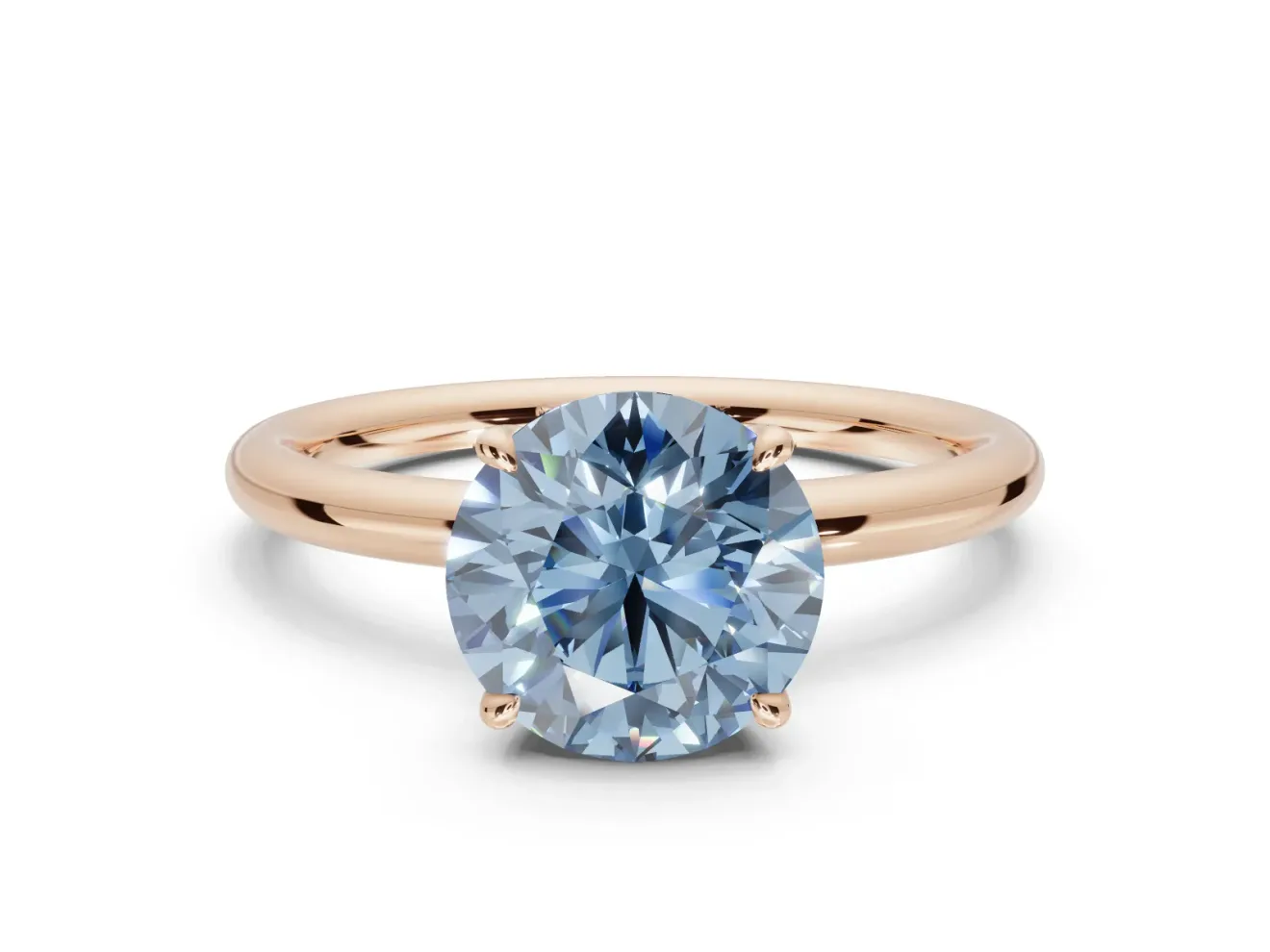 Round Hidden Halo Engagement Ring Setting for a Fancy Blue Lab-Grown Diamond | Rose Gold