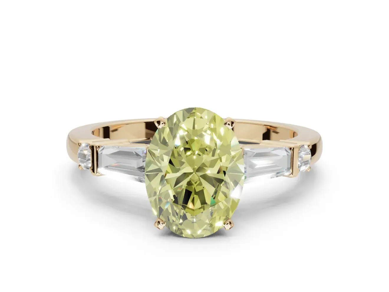 Oval Tapered Baguette Engagement Ring Setting for a Fancy Yellow Lab-Grown Diamond | Yellow Gold