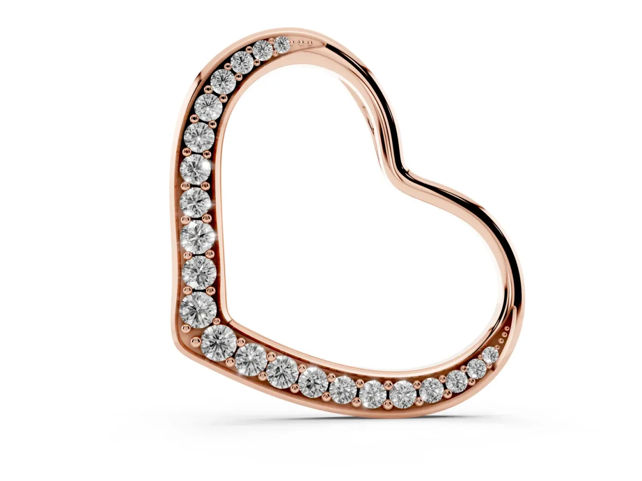 Round Lab-Grown Diamond Graduated Pavé Tilted Open Heart Pendant | Half Set | Rose Gold