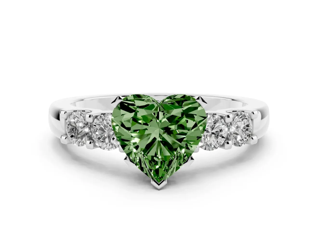 Heart-Shaped 5 Stone Engagement Ring Setting for a Fancy Green Lab-Grown Diamond | Sterling Silver