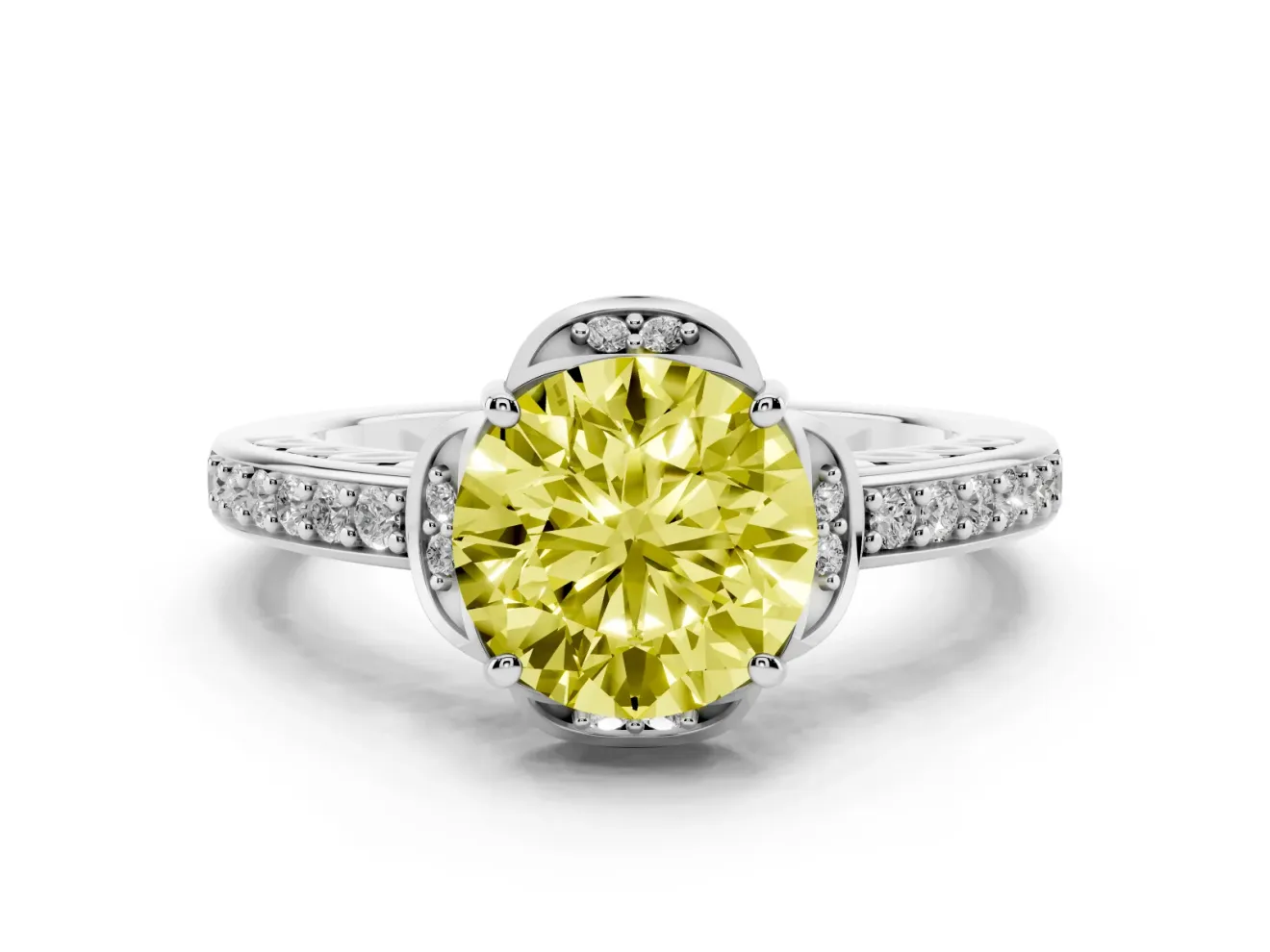 Round Floral Pavé Engagement Ring Setting for a Fancy Yellow Lab-Grown Diamond | Sterling Silver