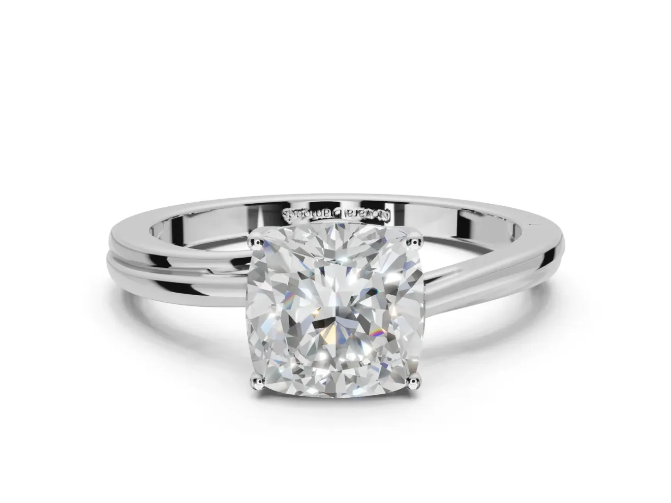 Cushion Cut Bypass Solitaire Engagement Ring Setting | Plain Polished Band | Platinum