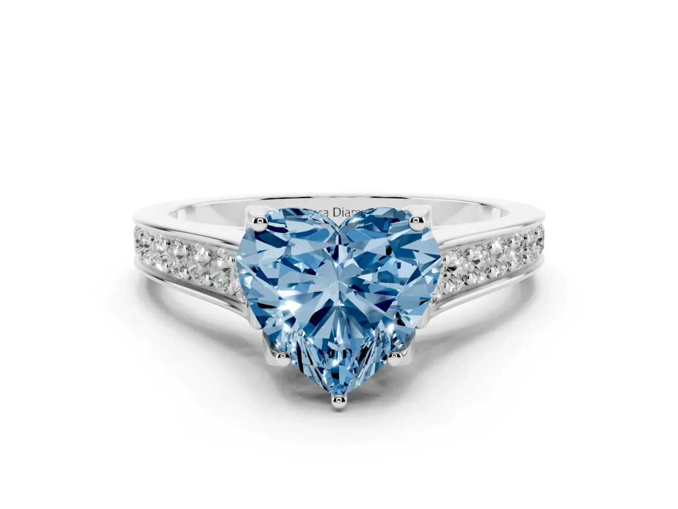 Heart-Shaped Graduated Pavé Engagement Ring Setting for a Fancy Blue Lab-Grown Diamond | Platinum