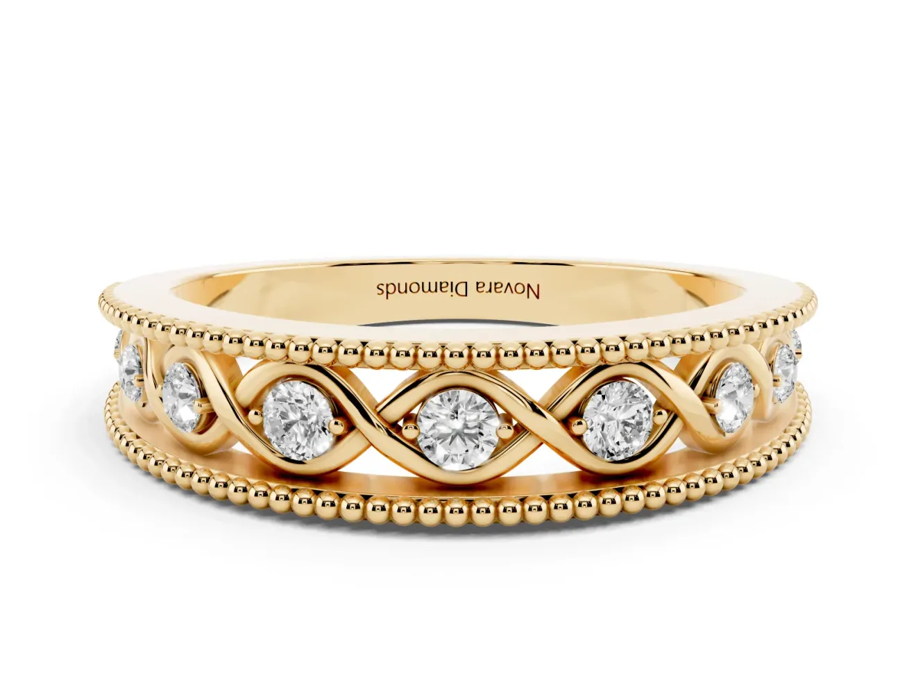 Round Lab-Grown Diamond Vintage Twisted Openwork Wedding Band | Milgrain Edges | Yellow Gold