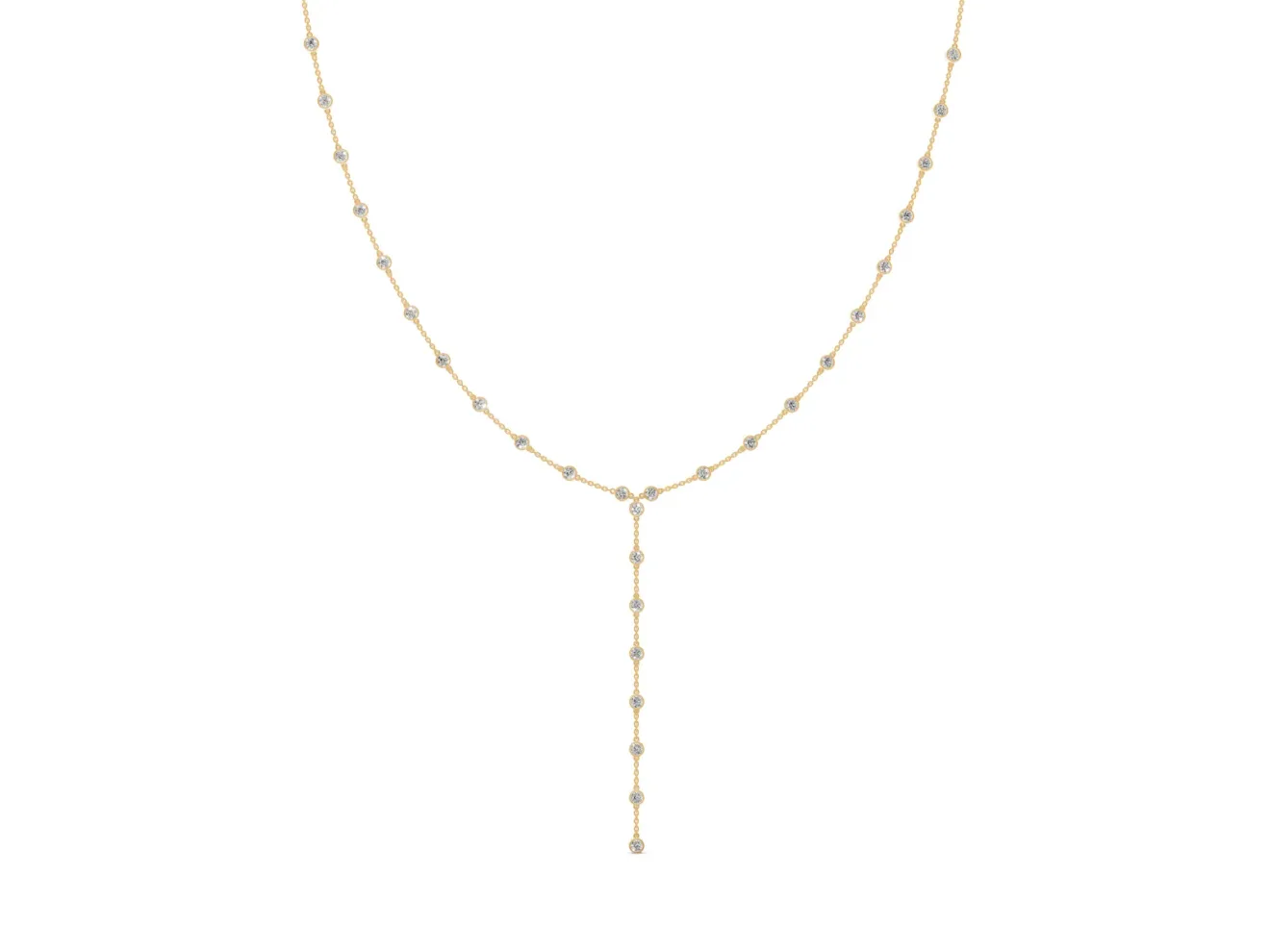 Round Lab-Grown Diamond Bezel Station Y Necklace | Station Drop | Yellow Gold