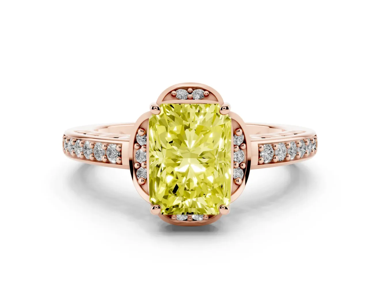 Radiant Cut Floral Pavé Engagement Ring Setting for a Fancy Yellow Lab-Grown Diamond | Rose Gold