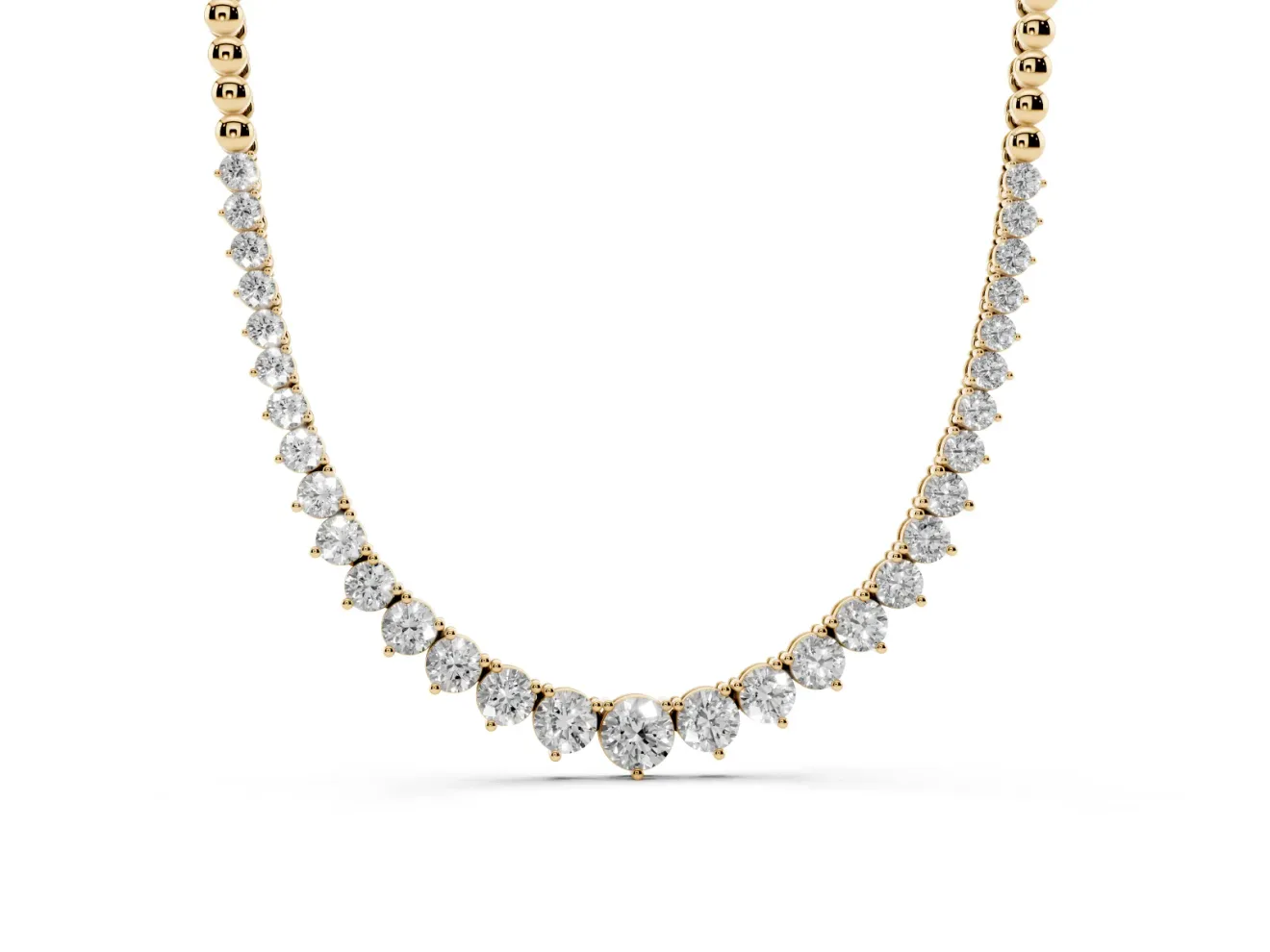 Round Lab-Grown Diamond Graduated Tennis Necklace | Polished Bead Back | Yellow Gold