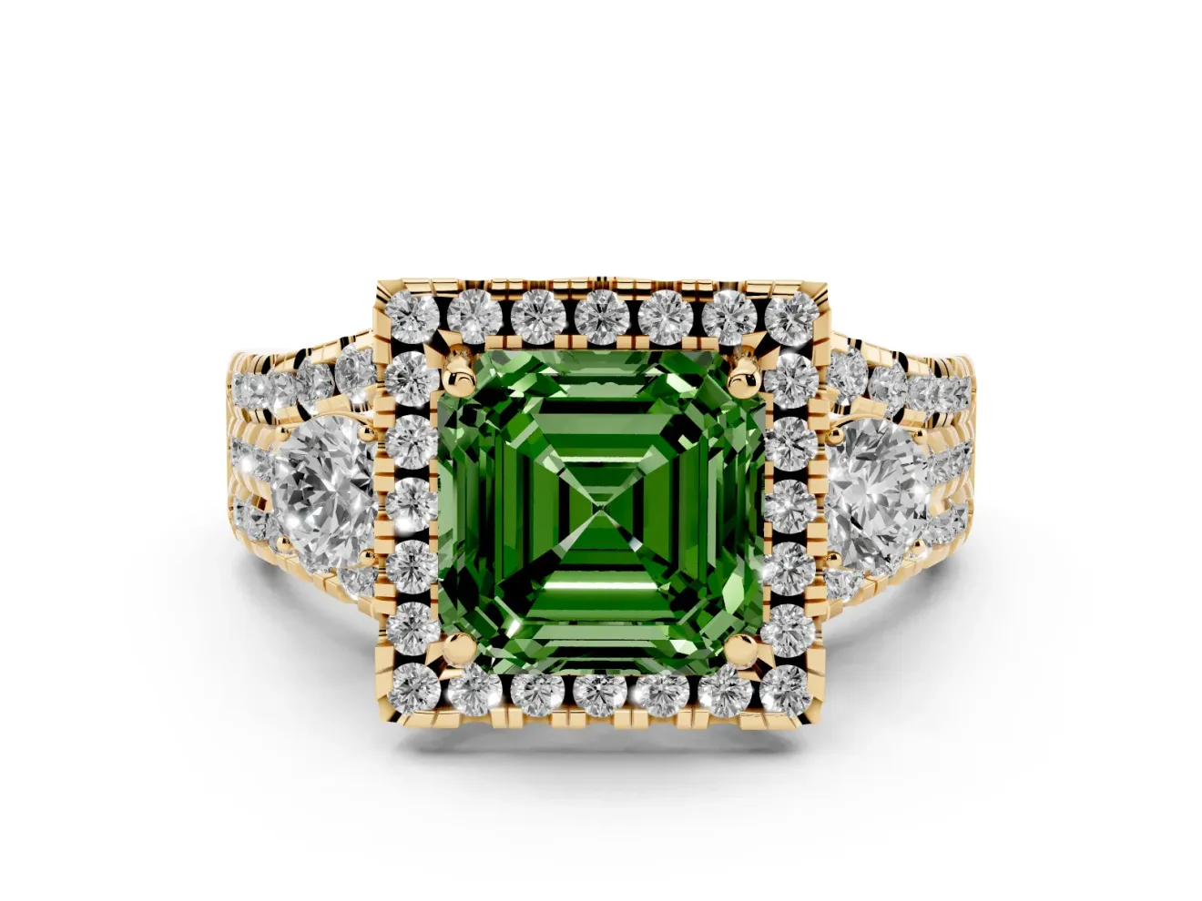 Asscher Cut Halo Engagement Ring Setting for a Fancy Green Lab-Grown Diamond | Yellow Gold - Design NV-24766