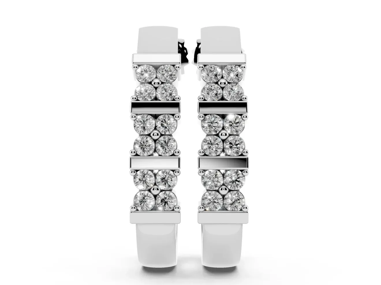 Round Lab-Grown Diamond Double Row Hoop Earrings | Grouped Stones | Sterling Silver