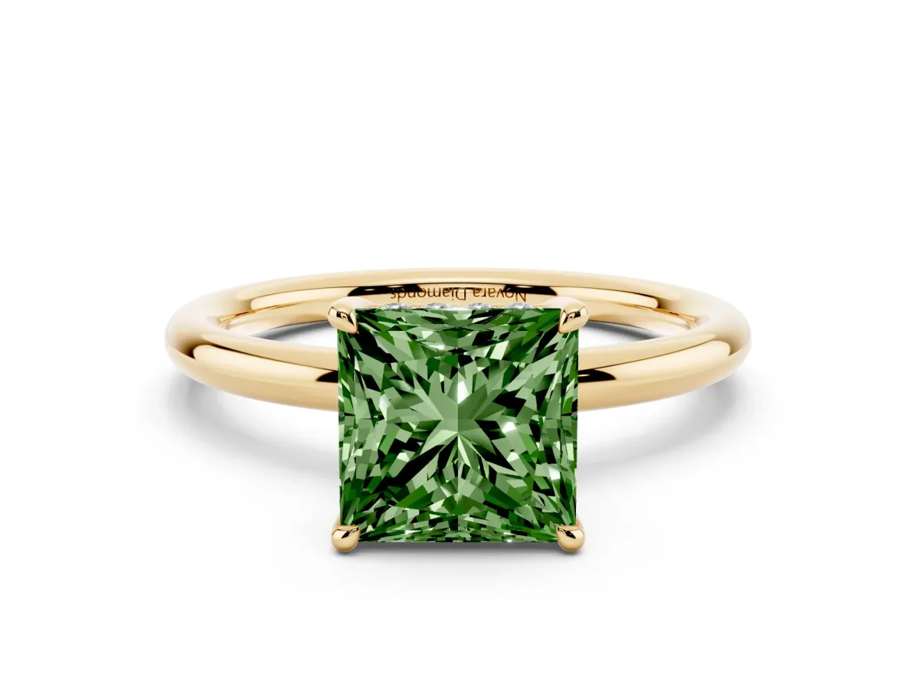 Princess Cut Hidden Halo Ring Setting for a Fancy Green Lab-Grown Diamond | Yellow Gold
