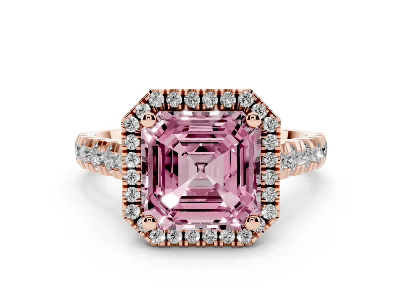 Asscher Cut Accented Halo Engagement Ring Setting for a Fancy Pink Lab-Grown Diamond | Rose Gold