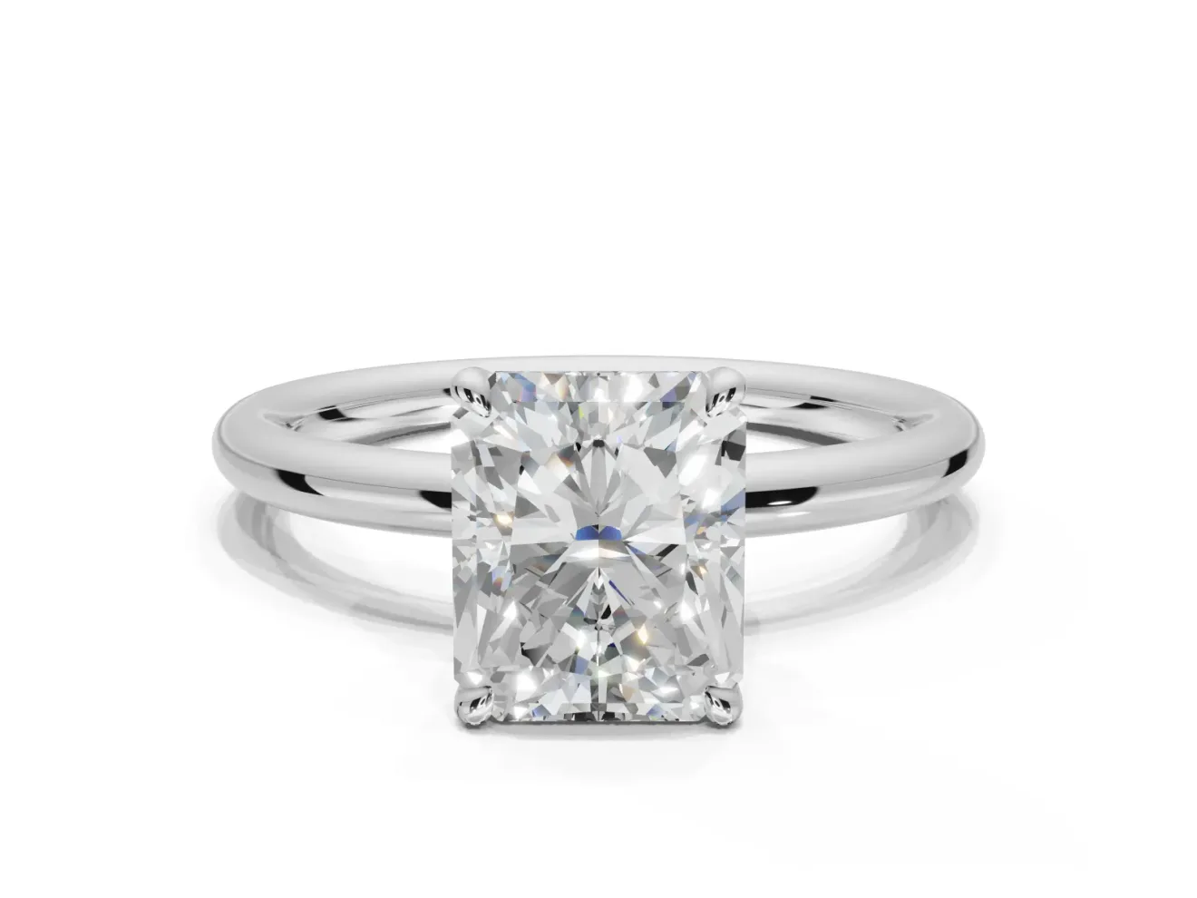 Radiant Cut Hidden Halo Engagement Ring Setting | Thin Plain Band | Platinum