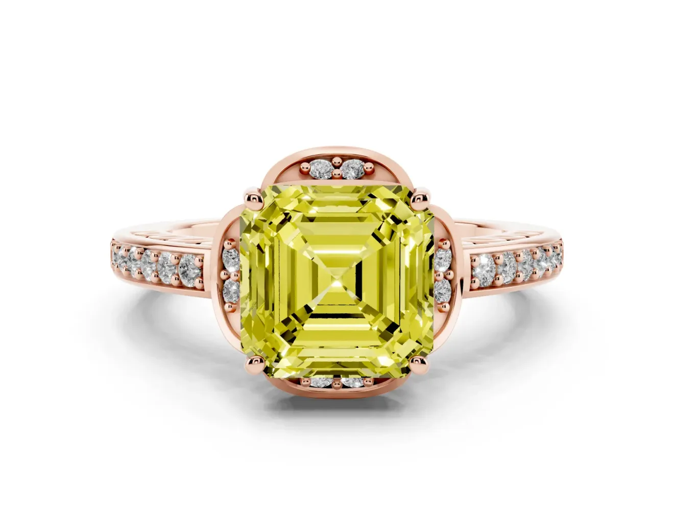 Asscher Cut Floral Pavé Engagement Ring Setting for a Fancy Yellow Lab-Grown Diamond | Rose Gold