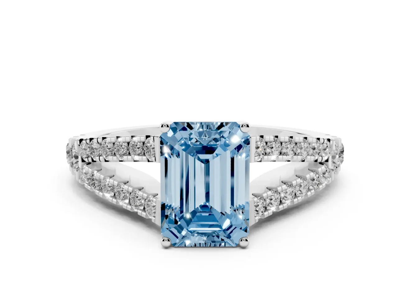 Emerald Cut Graduated Split Shank Engagement Ring Setting for a Fancy Blue Lab-Grown Diamond | Platinum