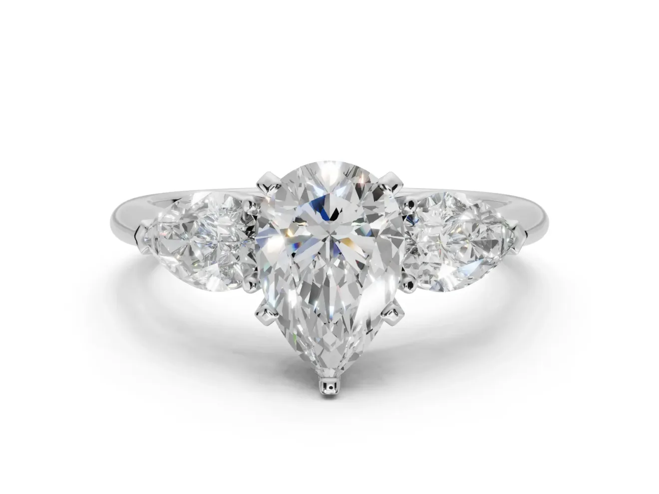 Pear-Shaped Three-Stone Engagement Ring Setting | Pear Side Stones | Sterling Silver
