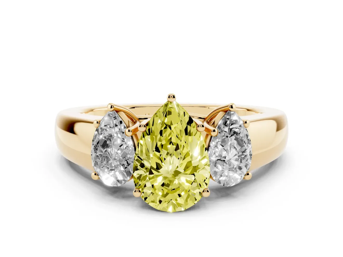 Pear-Shaped 3 Stone Engagement Ring Setting for a Fancy Yellow Lab-Grown Diamond | Yellow Gold