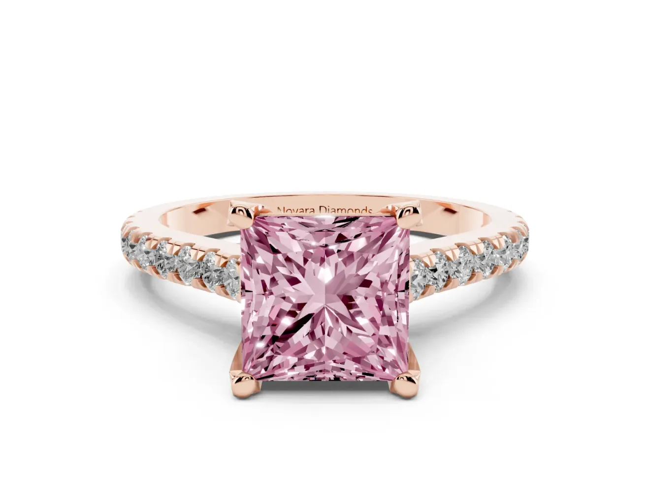 Princess Cut Hidden Halo Pave Engagement Ring Setting for a Fancy Pink Lab-Grown Diamond | Claw Prongs | Rose Gold
