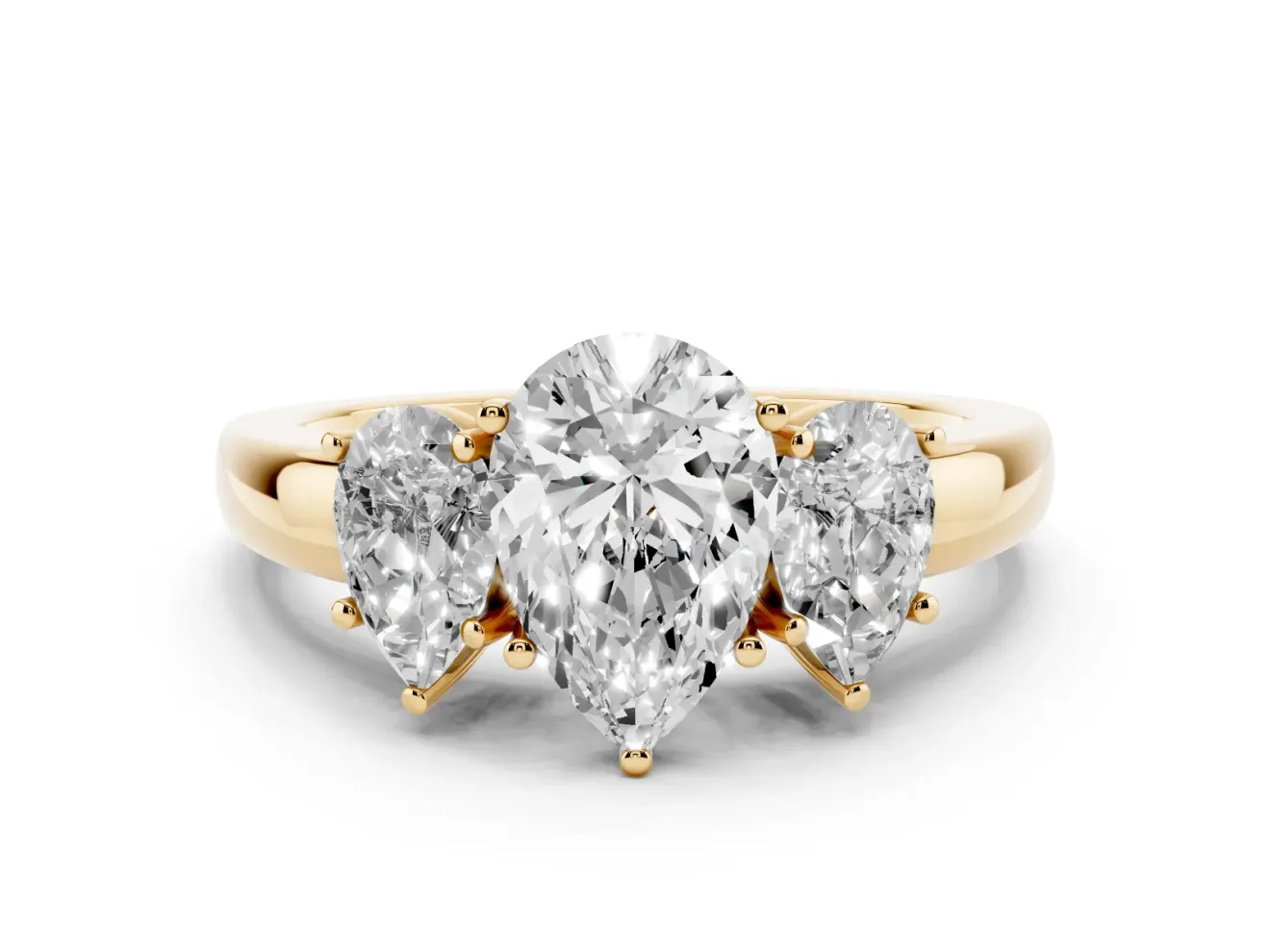 Pear-Shaped Three Stone Engagement Ring Setting | Matching Side Stones | Yellow Gold