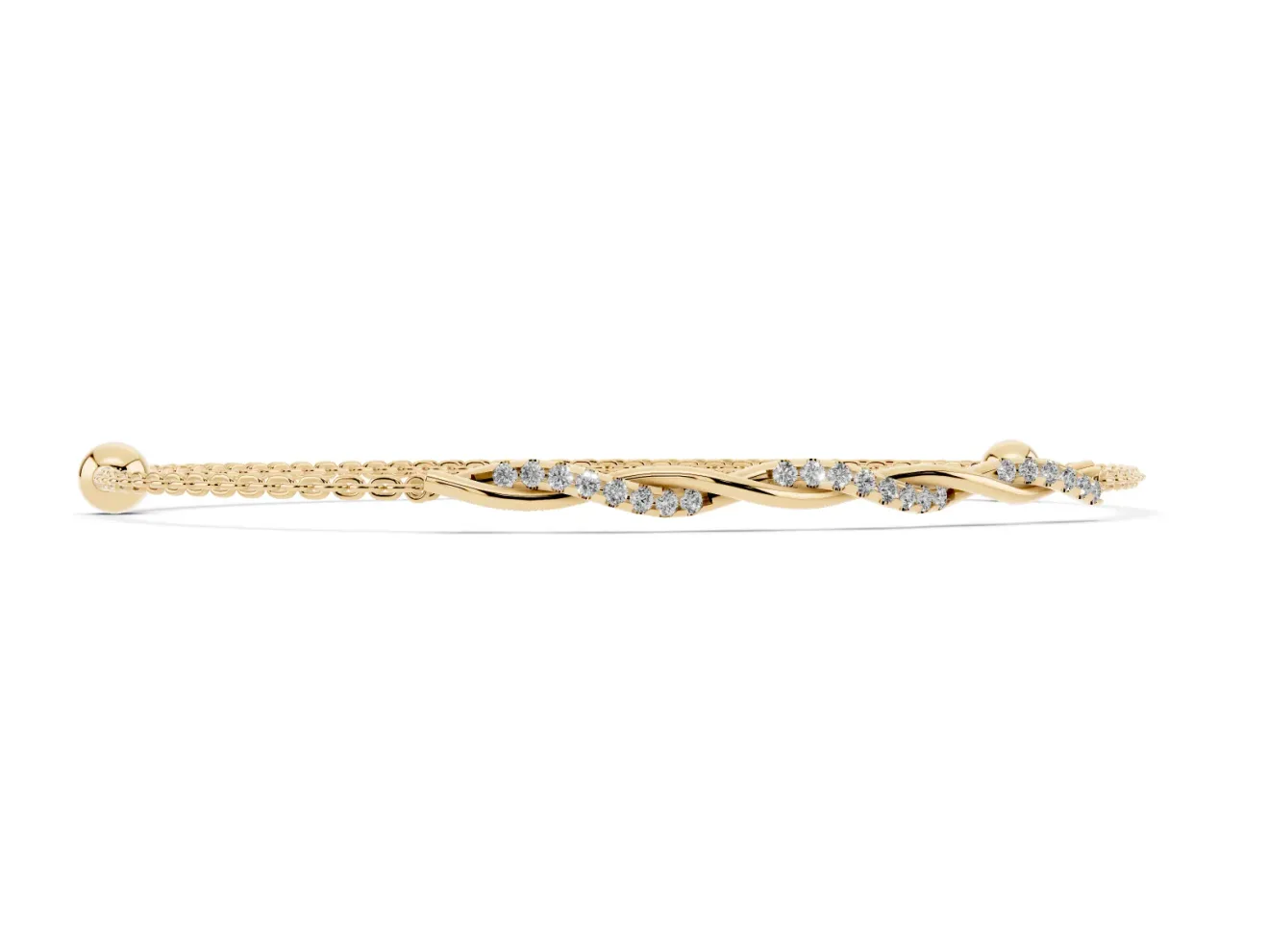 Round Lab-Grown Diamond Twisted Cable Chain Bracelet | Prong-Set Strands | Yellow Gold