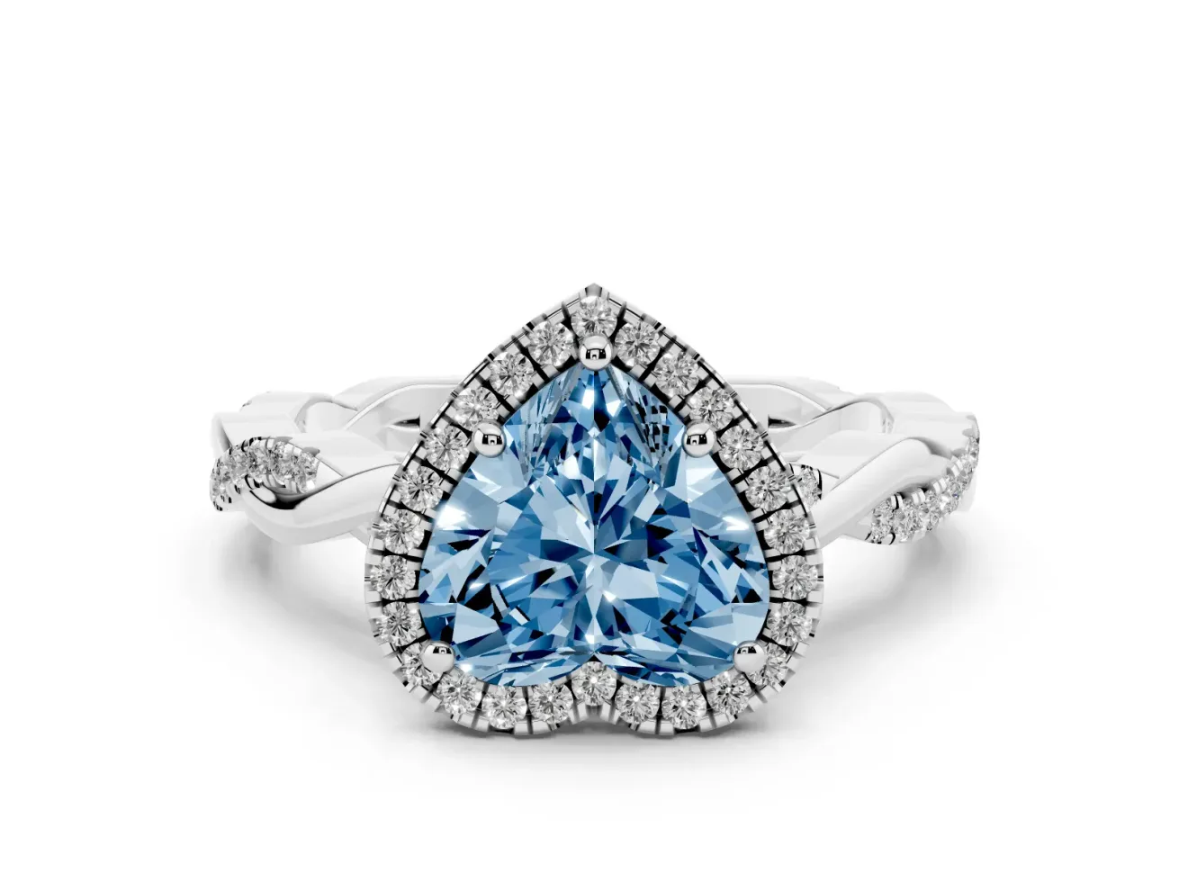 Heart-Shaped Twisted Halo Engagement Ring Setting for a Fancy Blue Lab-Grown Diamond | Sterling Silver