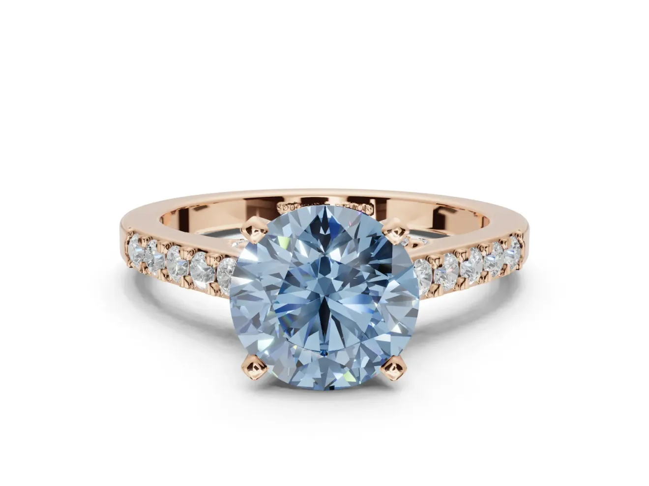 Round Pavé Solitaire Engagement Ring Setting for a Fancy Blue Lab-Grown Diamond | Crossover Gallery | Rose Gold