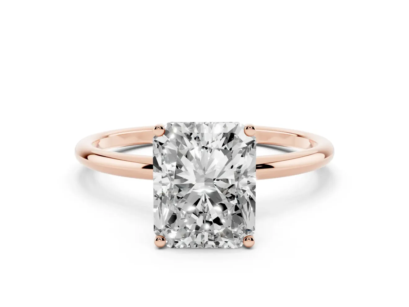 Radiant Cut Thin Solitaire Engagement Ring Setting | Straight Plain Band | Rose Gold