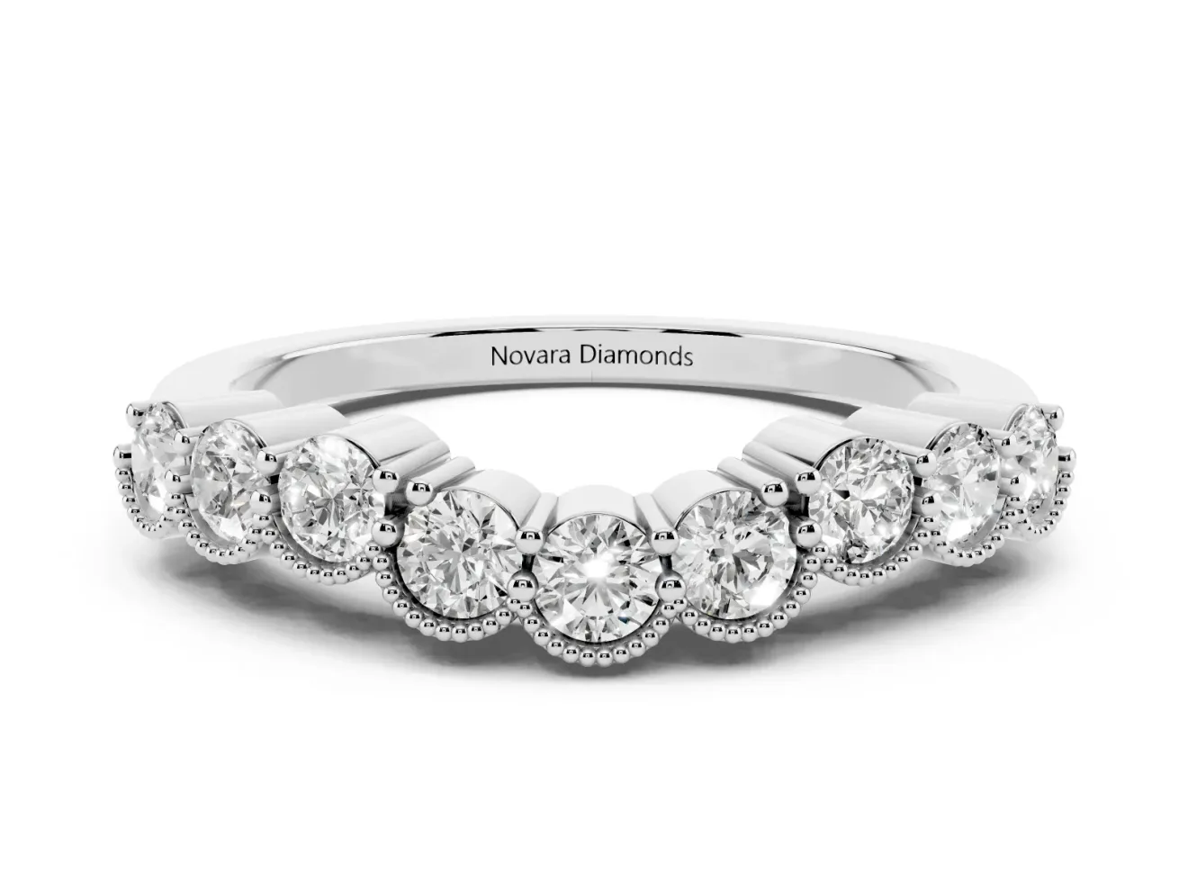 Round Diamond Bezel Half Eternity Band Set in Platinum with Plain Lower Shank