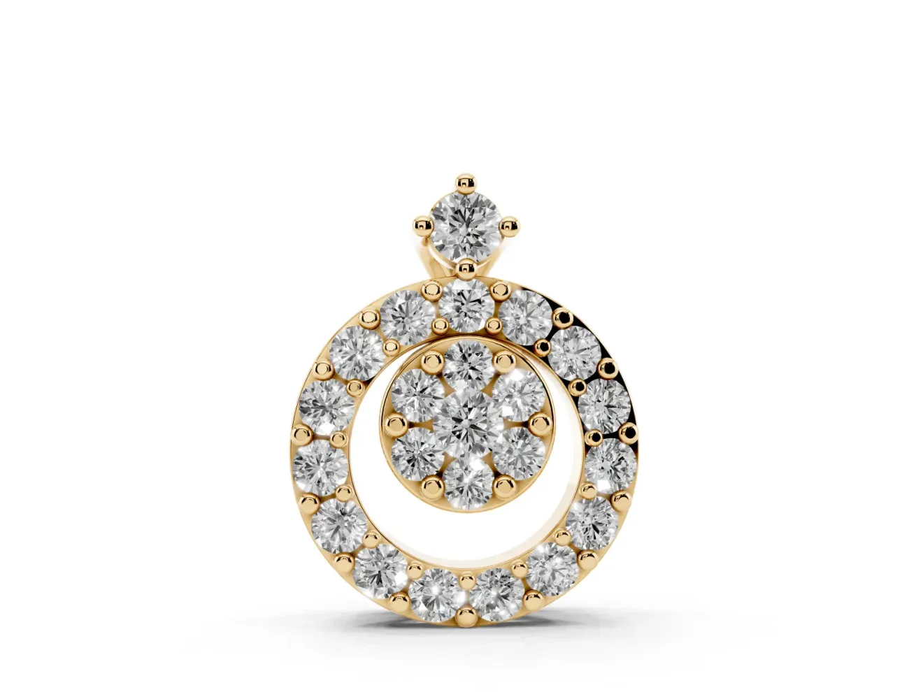 Round Lab-Grown Diamond Offset Cluster Circle Pendant | Pavé Outline | Yellow Gold