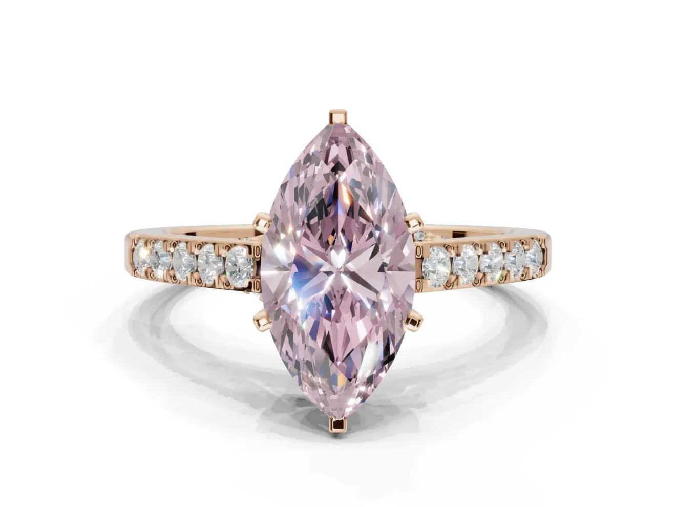Marquise Pavé Solitaire Engagement Ring Setting for a Fancy Pink Lab-Grown Diamond | Crossover Gallery | Rose Gold